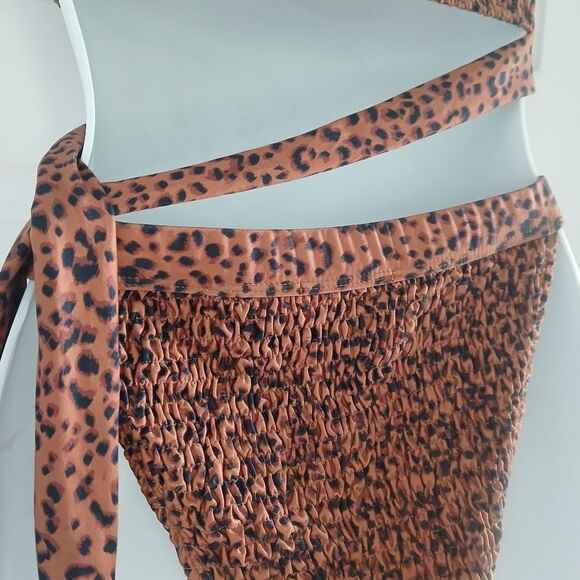 Missguided Tall High Leg Bikini Wrap Tie Style Crinkle Set Animal Print Size 6 - Picture 12 of 14